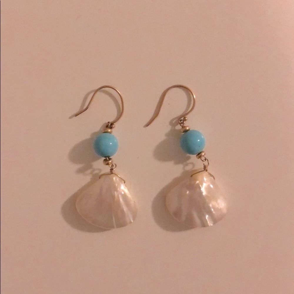 Pearl shell dangles with turquoise bead